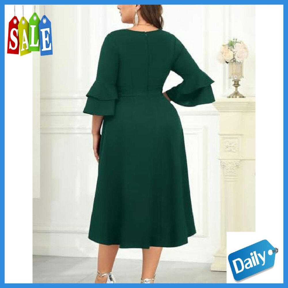 Plus Size V-Neck High Low Split Ruffle Cocktail D… - image 4